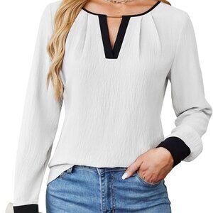 Womens Long Sleeve Color Block Blouse Polyester Spandex Work Dressy Casual